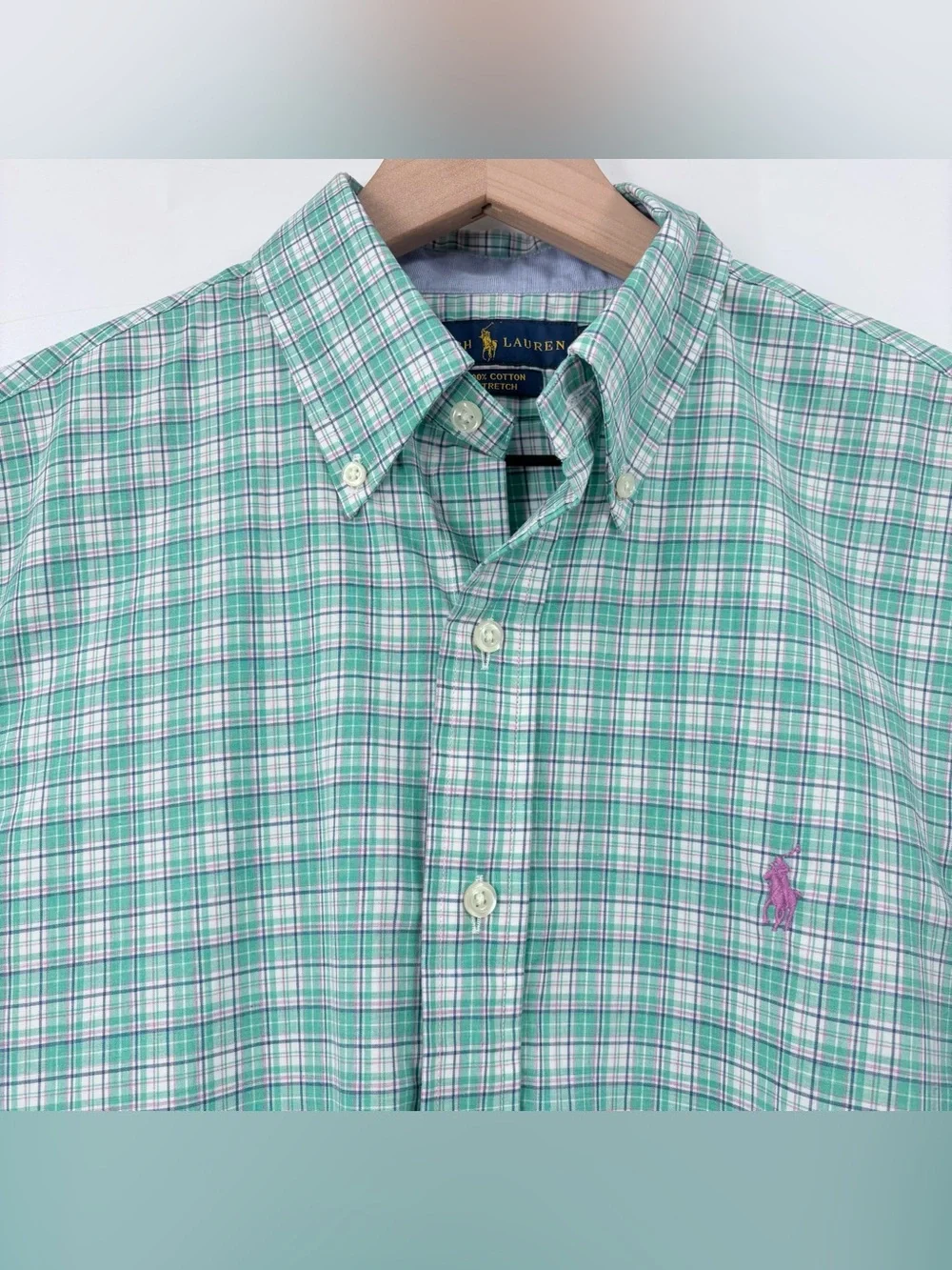 Polo Ralph Lauren Men’s Green White Long Sleeve Plaid Button Down Shirt